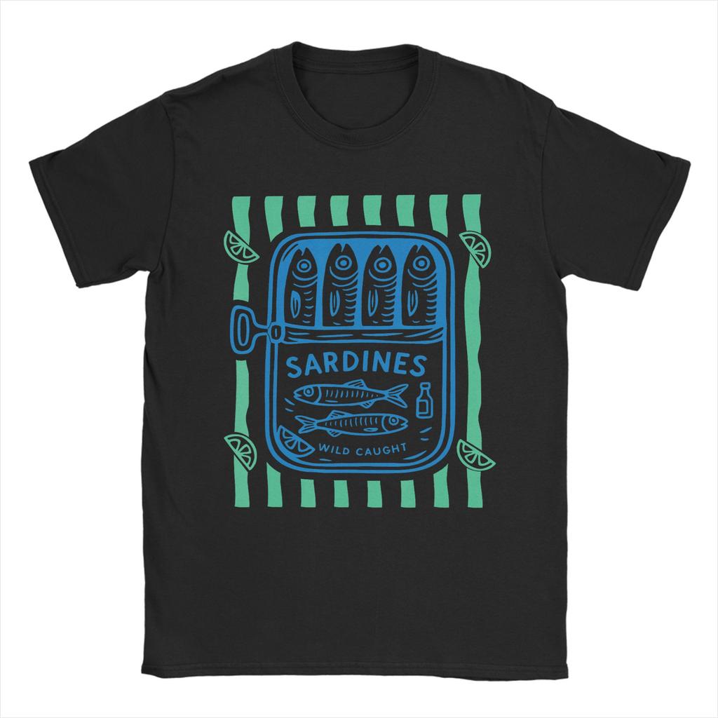 Les Sardines FisherUnisex Aesthetic Coastal Sardine Tinned Fish Pure Cotton T-Shirt For Unisex Summer Vintage T-Shirts O Neck Shirt