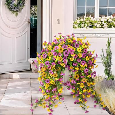 1/2/3/6Pcs Hanging Artificial Violet Flower Realistic Fake UV Resistant Flower Wedding Party