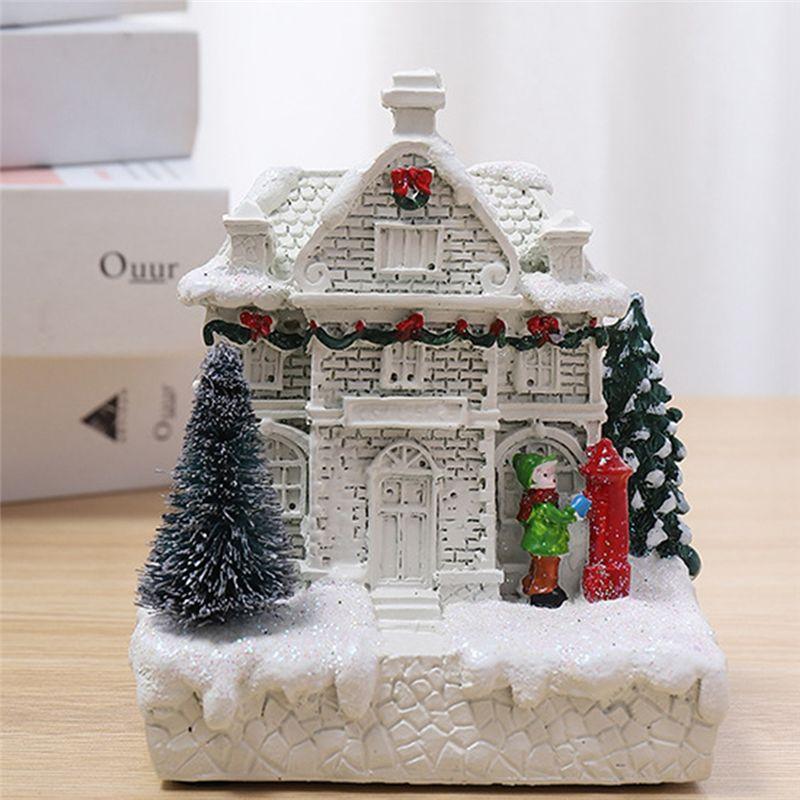 ABBY-Christmas Scene Village Town Winter Snow Village LED Light Decoration Gift Holiday Desktop Decoration