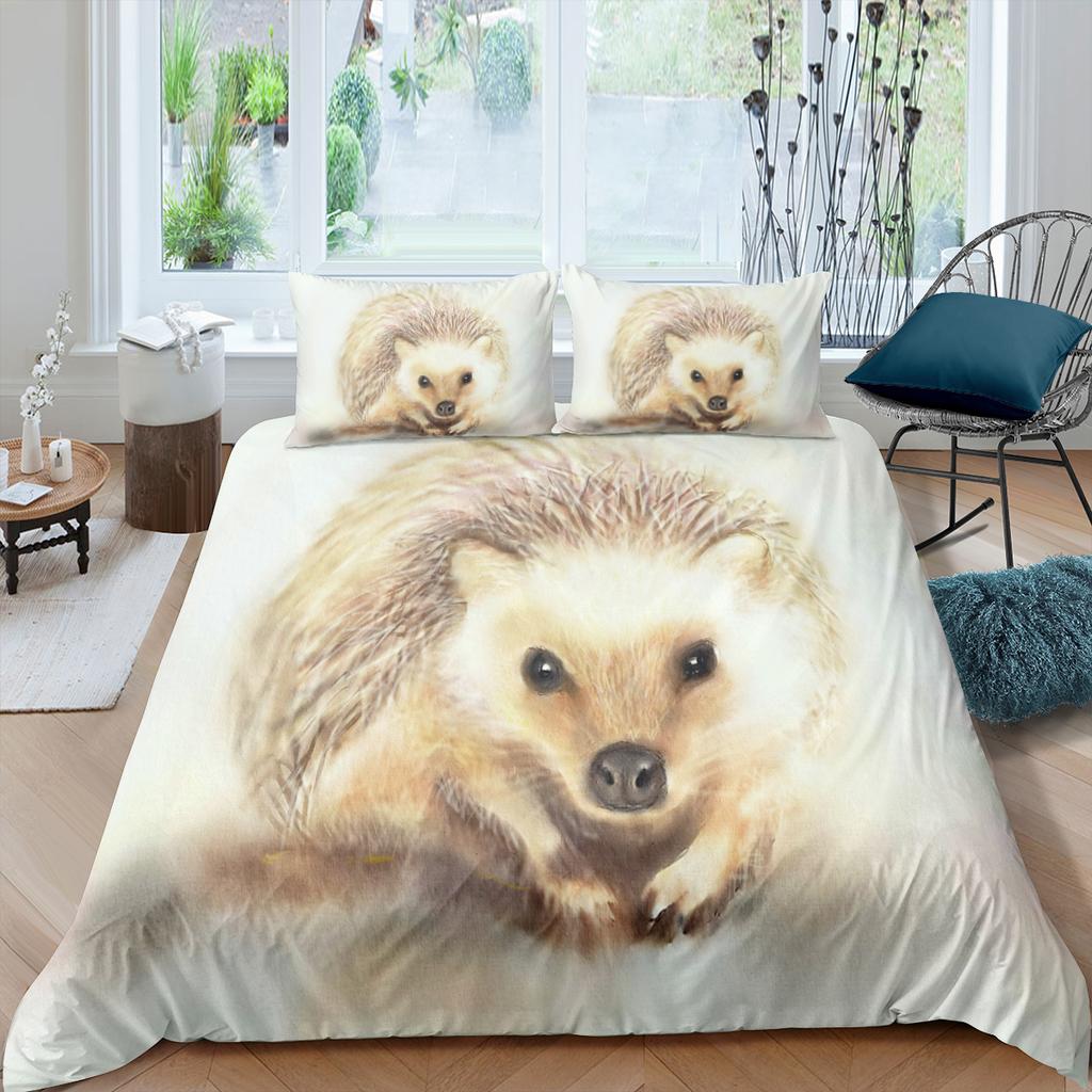 3D-Igel-Bettwäsche-Set, Queen- und King-Size-Größe, 2/3-teilig, luxuriös, Tier-Bettdecke/Bettbezug/Kissenbezug-Sets
