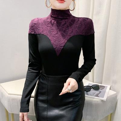 Winter Contrasterende Kleur Lange Mouw Basis Shirt Half Schildpadhals Top T-shirt Dames Slank Temperament Shirt