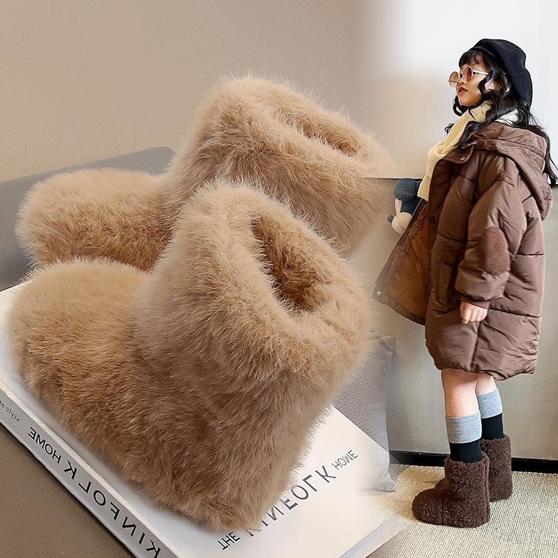 Girls Fluffy Boots 2025 Winter New Plush Thickened Children's Snow Boots Baby Girl Cotton Boots Warm Short Boots Tide