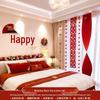 Wedding Room Decor: Double Happiness Banner for Bedroom Headboard & Curtains.