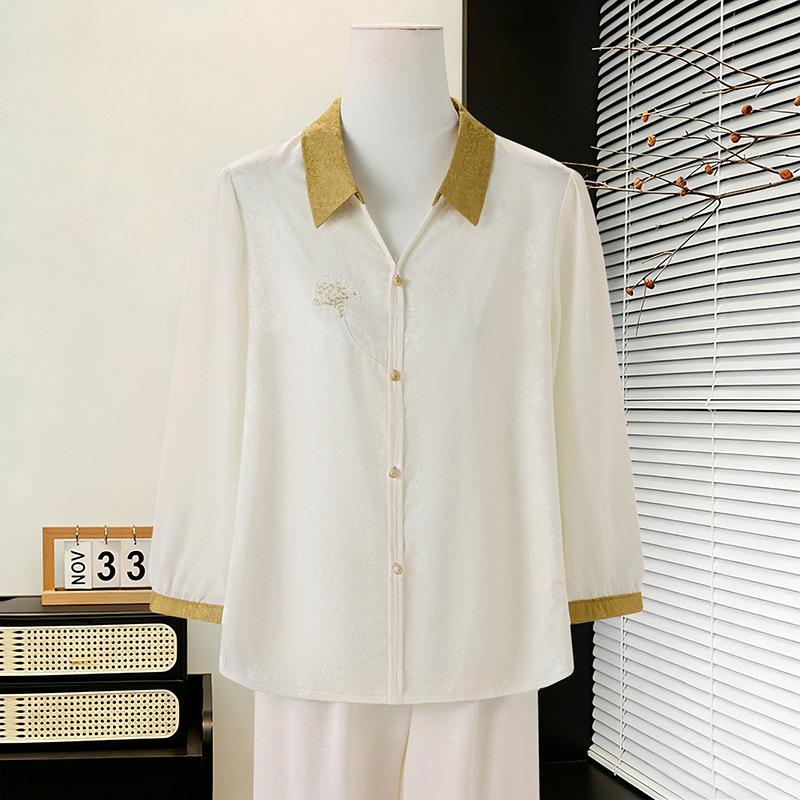 

2026 Spring Fashion Lapel Shirt for Middle-Aged Women - Lightweight and Stylish for Spring/Summer 2XL (suggested for 95-115 jin)