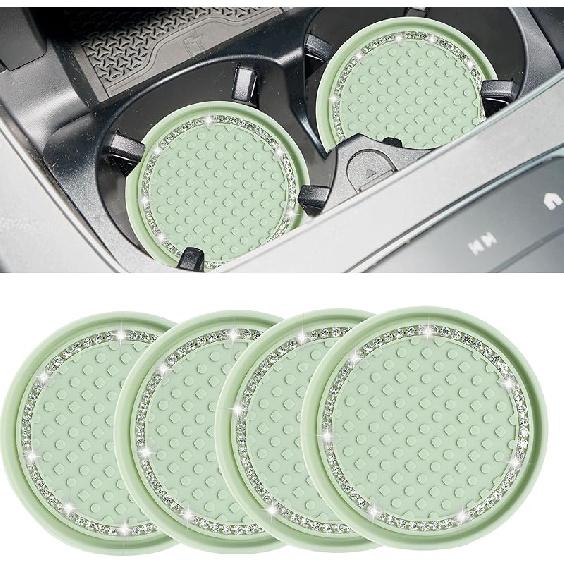 Amooca Car Cup Coaster 4 Pack Universal Non-Slip Cup Holders Ert Coasters Bling Crystal Rhinestone Car Interior Accessories Black Flower