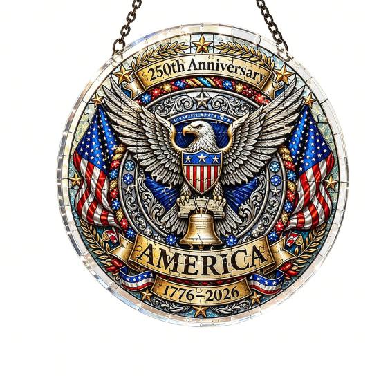 Acrylic Jigsaw Puzzle Suncatcher, US 250th Anniversary DIY Sun Catcher Kit, Stained Glass Style Patriotic Window Hanging Ornament for Independence Day