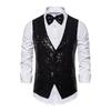 Men Suit Vest V-Neck Sleeveless Single Breasted Stage Show Waistcoat with Pockets Slim Fit Shiny Sequins Bow Tie Weddings Proms Vest