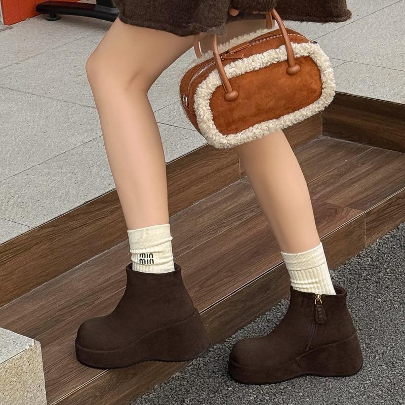 Stivaletti corti con tacco basso da donna, nuovi autunno e inverno, in velluto, caldi, versatili, rialzanti, in camoscio, stivaletti Chelsea