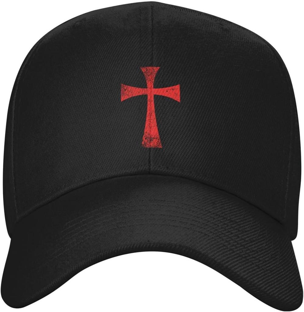 Crusader Knight Templar Cross Black Baseball Cap Unisex Adjustable Casual Dad Hat