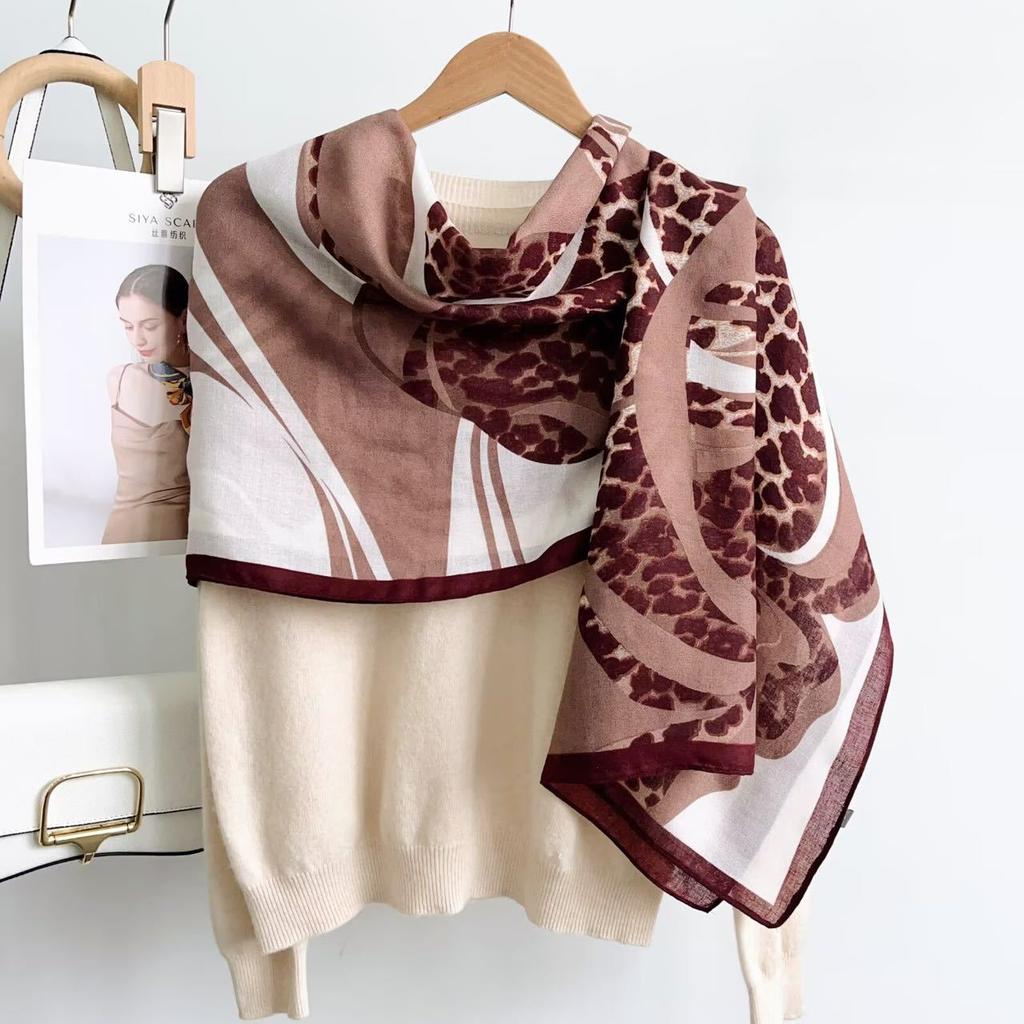 Vintage Leopard Print French Style Long Scarf Shawl For Travel