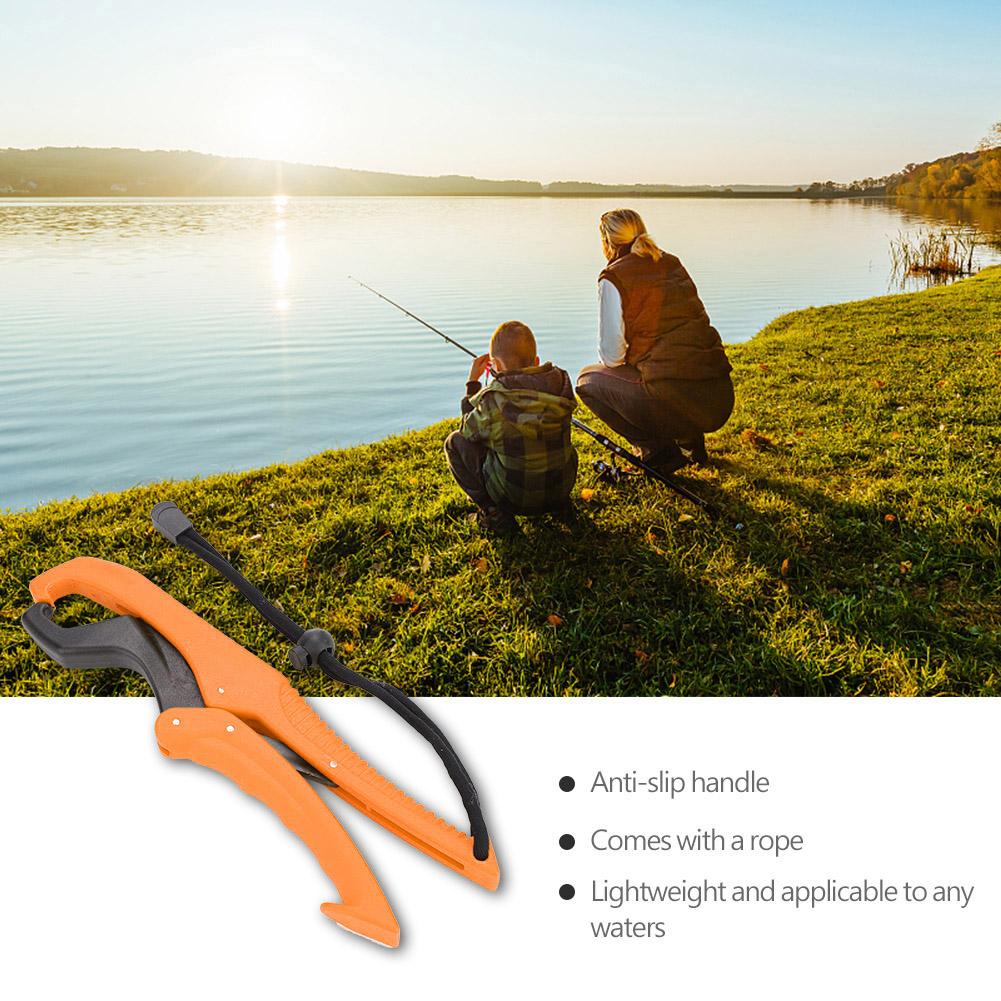Fischgreifer Werkzeug ABS Griff Tackle Halter Fischklemme mit verstellbarem Seil (Orange, L)