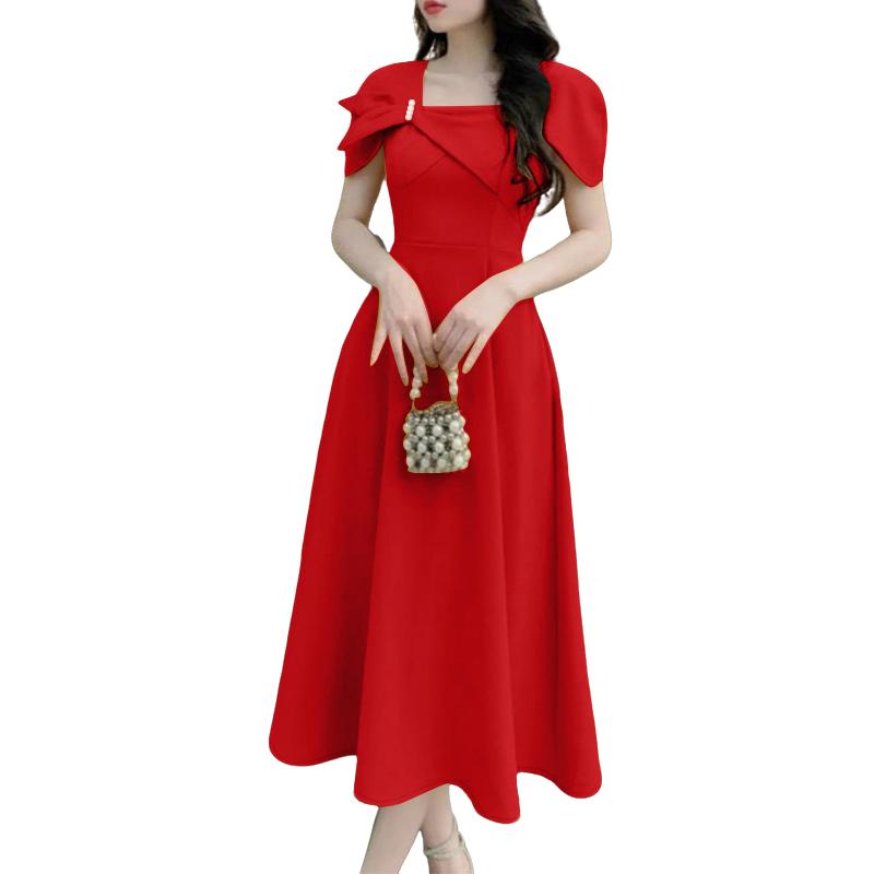 

ZANZEA Женское повседневное летнее платье с квадратным воротником и коротким рукавом 4XL красный