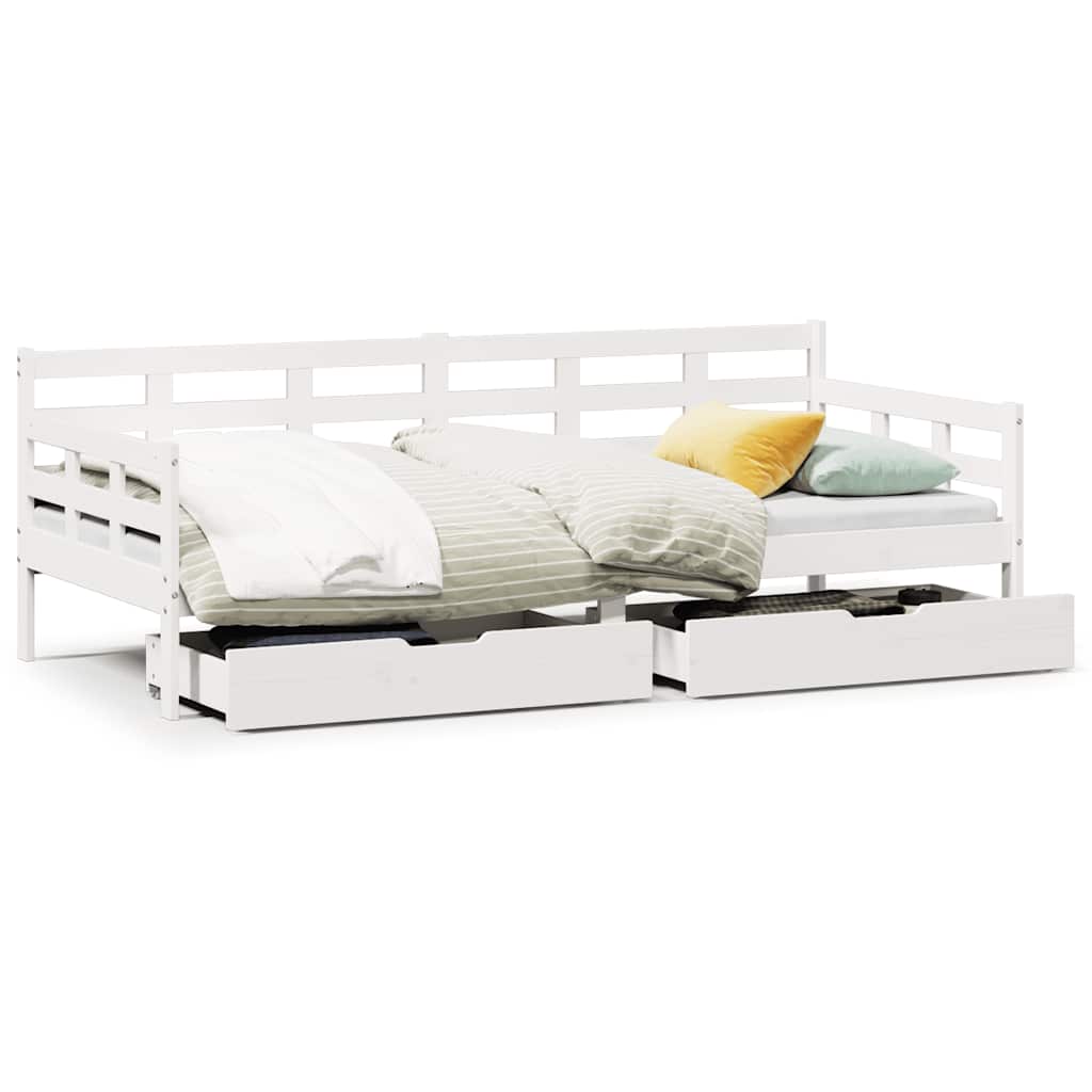 Daybed with Drawers White 90x200 Cm Pine Wood