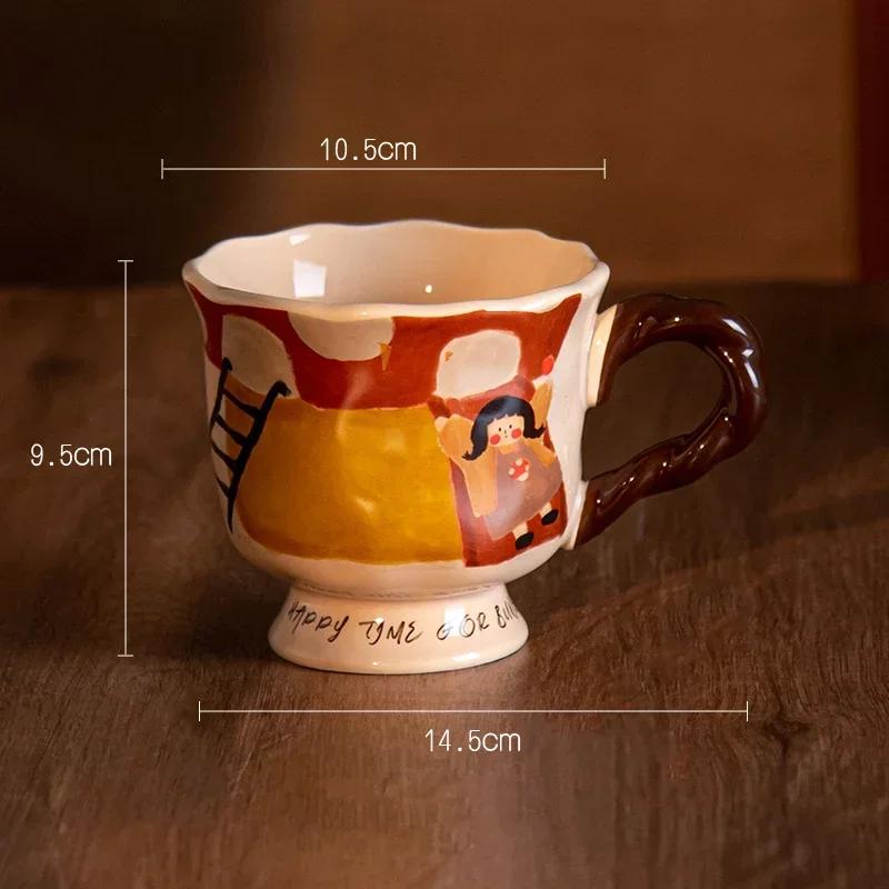 

Cute Fairy Tale Pattern Ceramic Mug Cup&saucer Dining Table Coffee Cup Milk Tea Mugs Afternoon Tea Teacup Fruit Juice Container 400ml