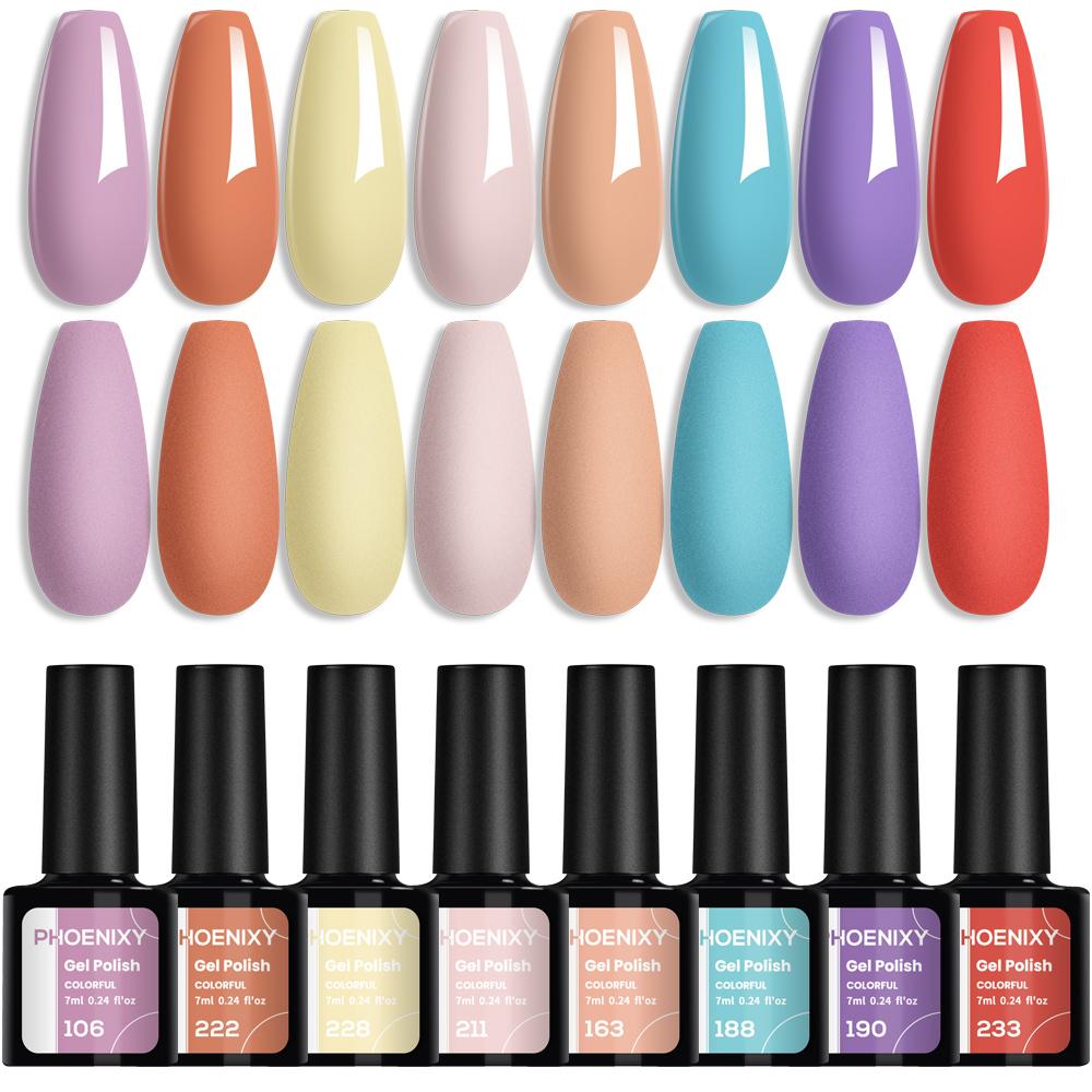 PHOENIXY Gel Nail Polish Set 8PCS Colorful Hybrid Gel Polish Kit for Manicure Soak Off Need Base and Top LED Lamp Nail Art
