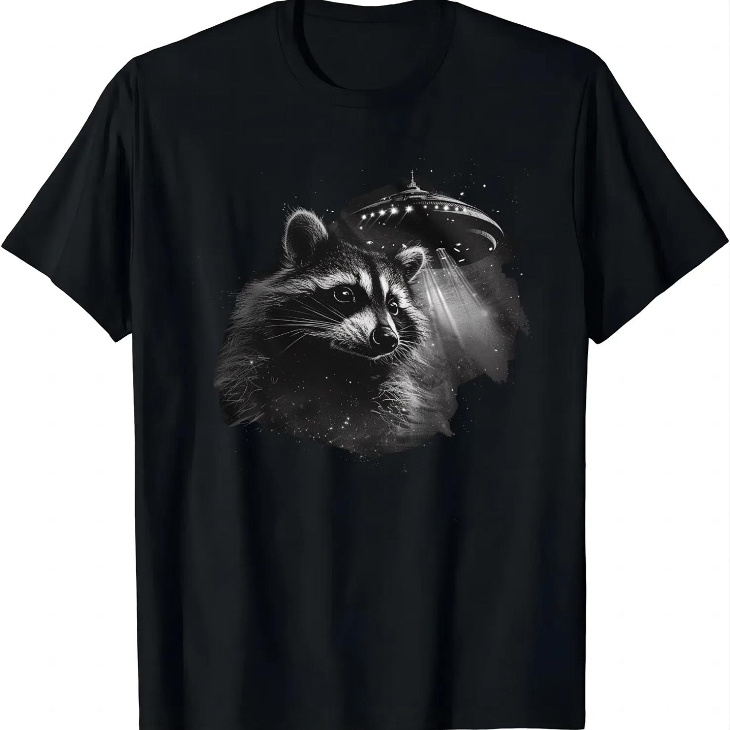 

Футболка Strange UFO Raccoon Alien, забавная футболка с 3D-принтом, мужская и женская одежда, футболка большого размера 6XL