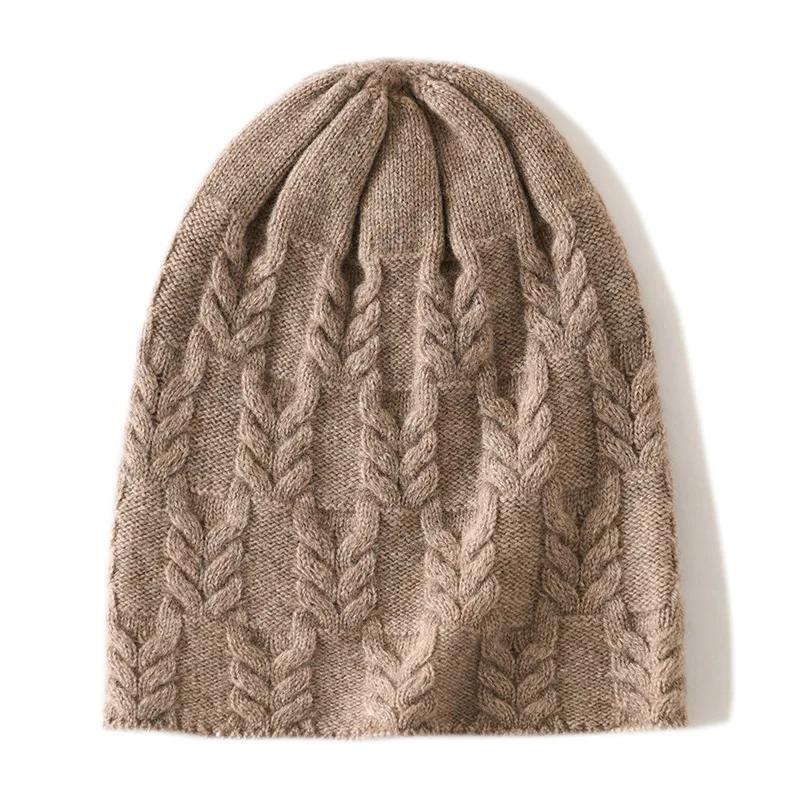 100% Goat Cashmere Knitted Beanies for Women Winter Warm Soft Skullies Hat For Girl Gorros Autumn y2k Fashion Korea Bonnet Cap