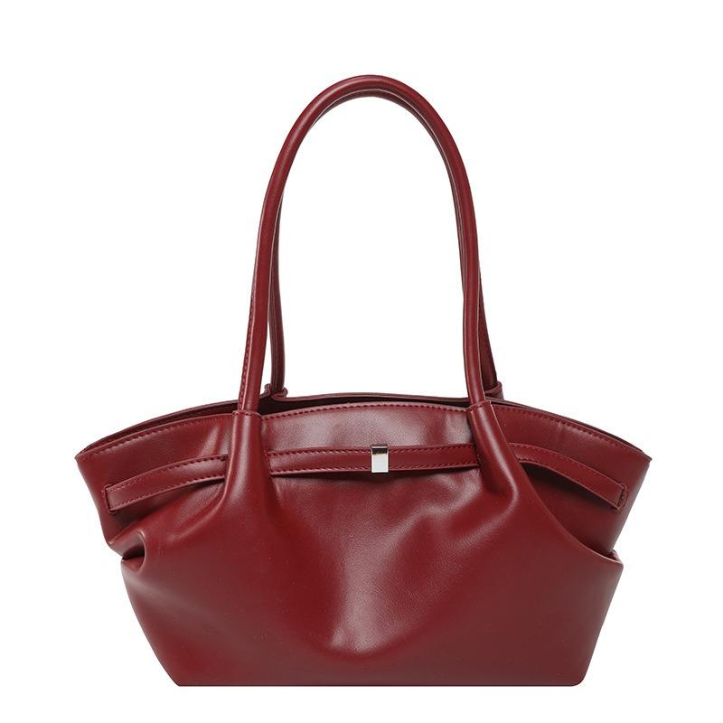 

Простая большая сумка из вощеной кожи высокого класса, женская новая модная плиссированная сумка-тоут, вместительная сумка-шоппер для работы через плечо бордовый