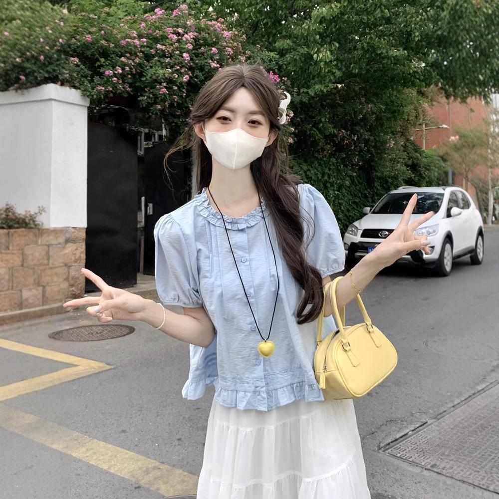 Summer new small fresh collar versatile loose shirt short-sleeved shirt top