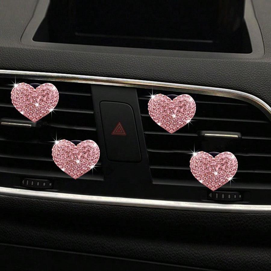Rhinestone Heart-Shaped In-Car Decor Fragrance Clip, Air Freshener Decorative Clip With Fragrance Pads