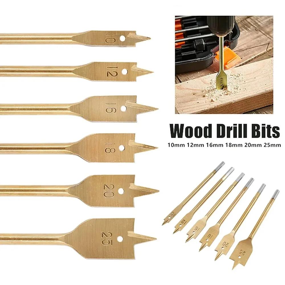 6pcs Woodworking flat Drill Bit 10mm 12mm 16mm 18mm 20mm 25m Steel Spade Drill Bits Woodworking Hex Shank Wood Drilling Tool