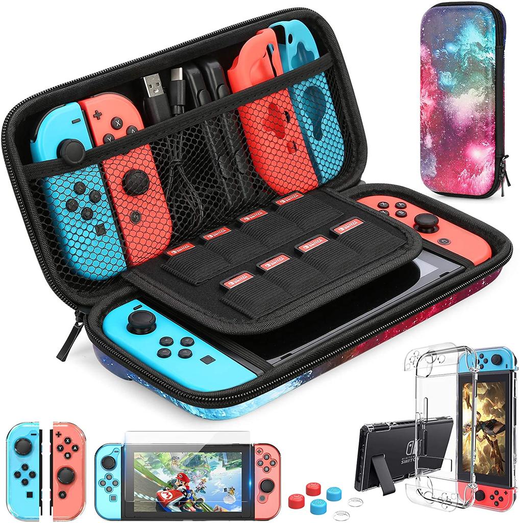 Etui na Switch Kompatybilne z Nintendo Switch, Zestaw 9 w 1 Akcesoriów z Etui do Przenoszenia, Dockowalny Etui Ochronne