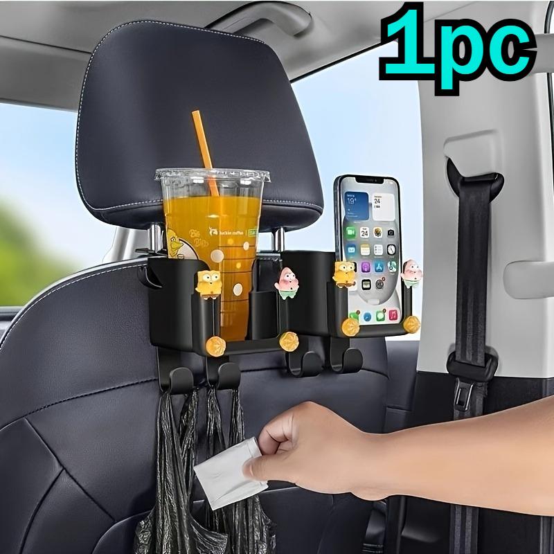 Car Seat Back Organizer with Cup Holder, Phone Mount,and Hooks-Fits Most Vehicles,Holds Water Bottles,Bags-Rear Seat Cup Storage