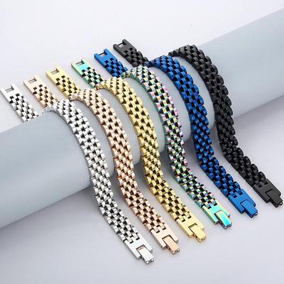 Pulsera de acero inoxidable de color dorado de lujo para hombre y mujer, estilo cadena de reloj de 10 mm de ancho, para muñeca y brazo