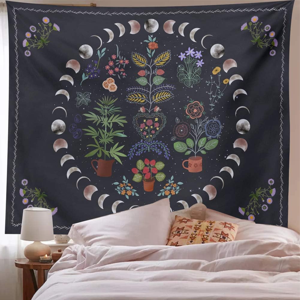 Moon Phase Tree Of Life Tapestry Mandala Tapestry Aesthetic Wall Hanging Bohemian Wall Decor Nature Spiritual Tapestries For 70x100CM