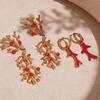 18k Gold-Plated Delicate Coral Red Bead Earrings with Stainless Steel for Women