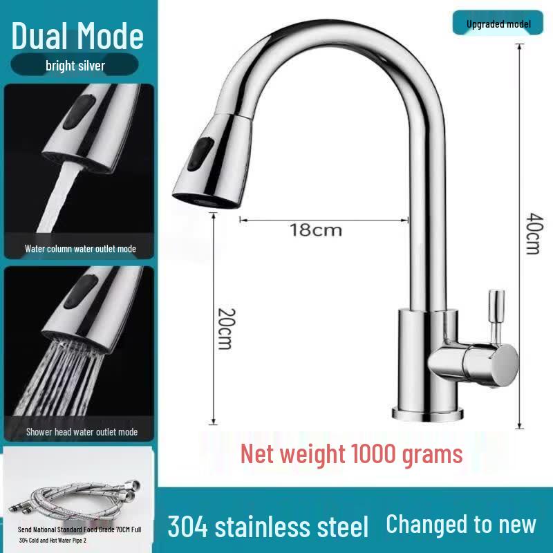 TaiJuFu 304 Stainless Steel Deck-Mounted Cold Water Kitchen Faucet with Pull-Out Sprayer