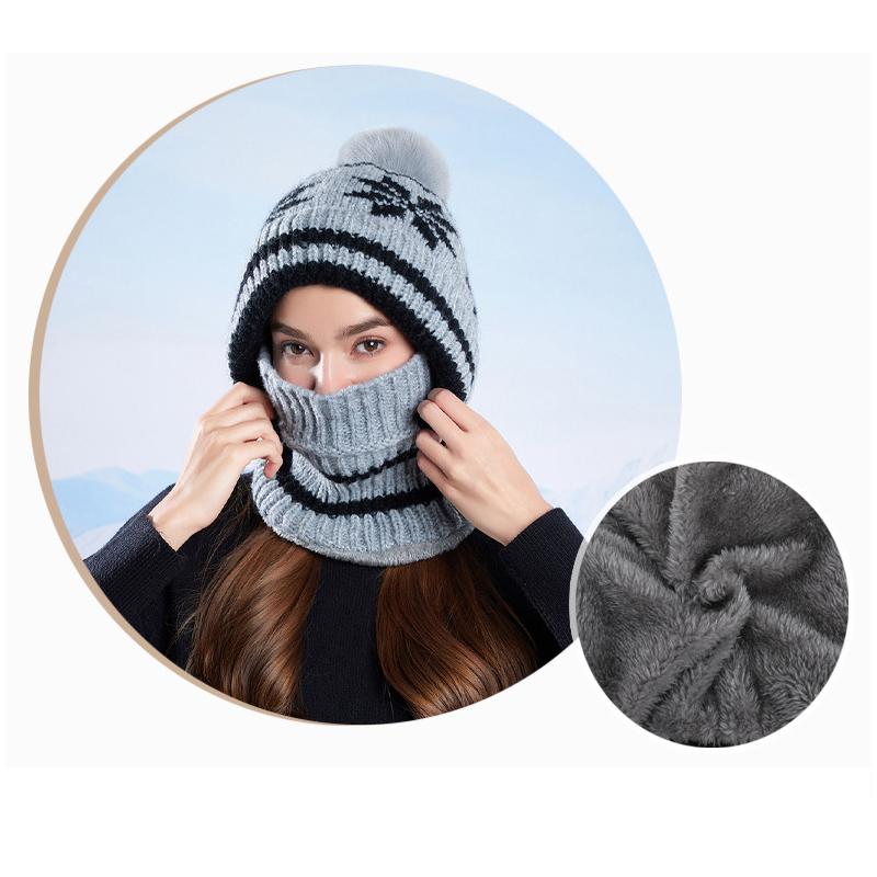 Winter Velvet Ear Protection Cap Women's Mask Scarf One-Piece Cap Warm Windproof Coldproof Knitted Wool Cap