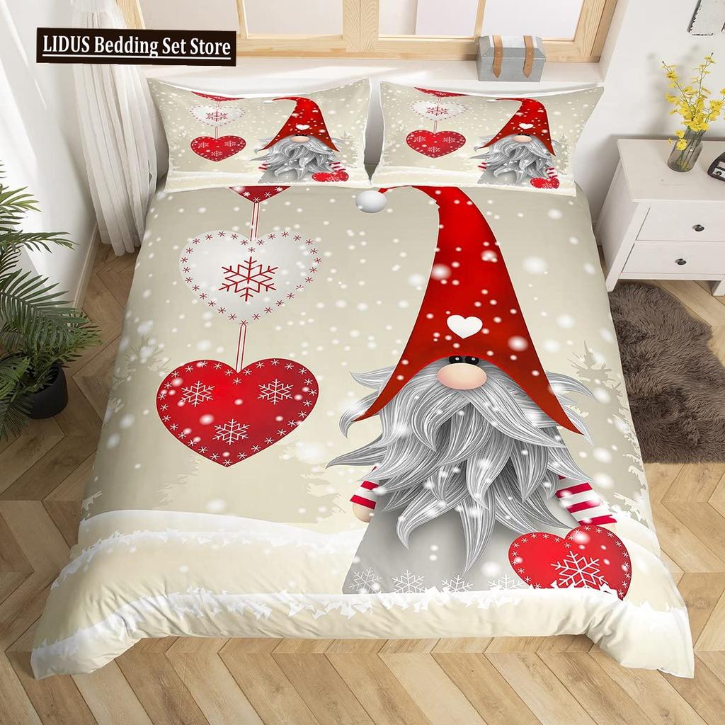 Christmas Gnomes Duvet Cover Set Santa Claus Xmas Comforter Cover Merry Christmas Bedding Sets Winter Snow Holiday Quilt Cover