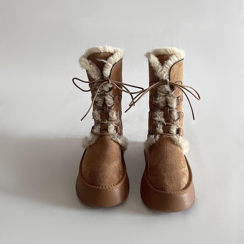 

Retro French temperament versatile cotton shoes for women 2025 winter new niche design thick-soled warm hairy boots for women 40