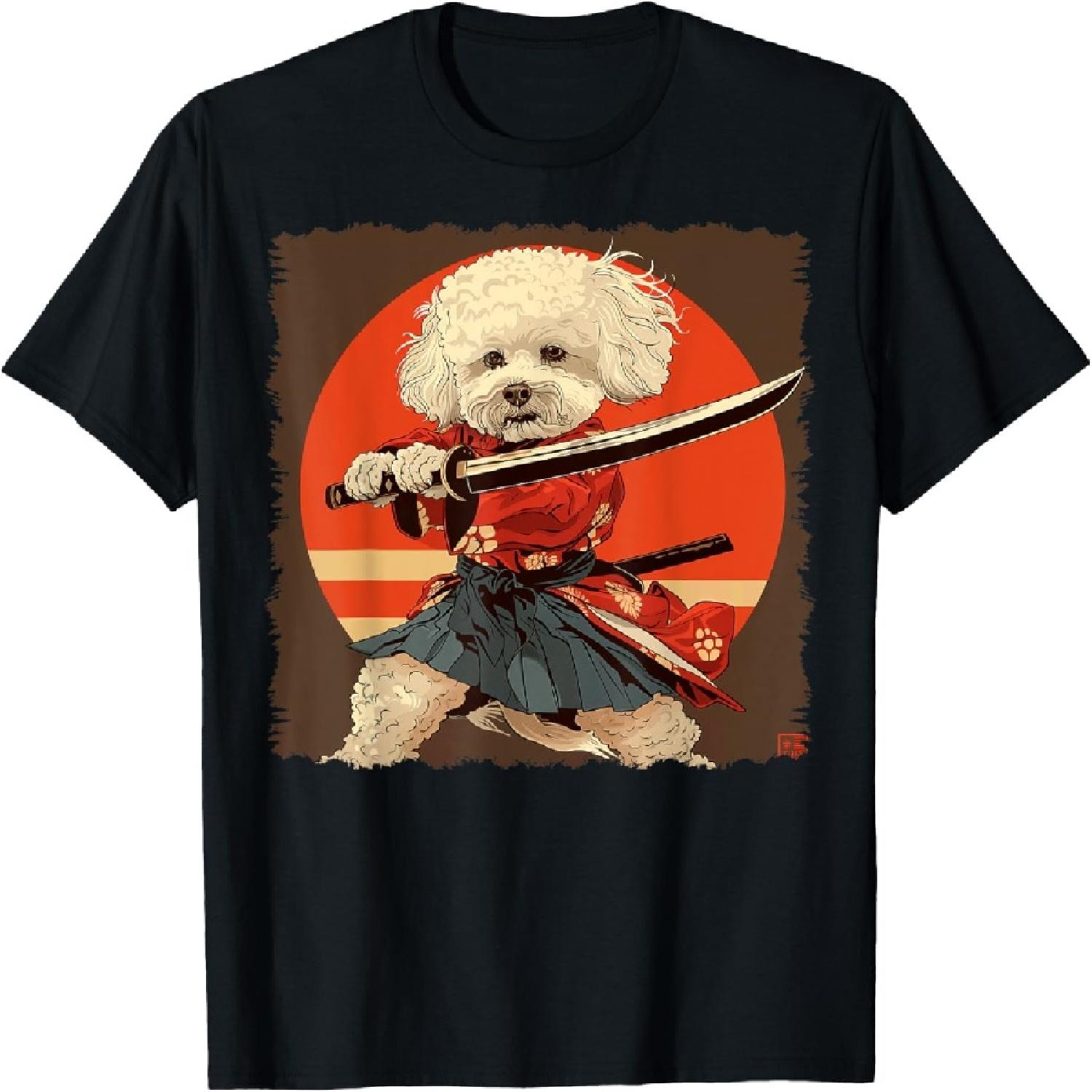 Bichon Frise Dog Japanese Art Samurai Ukiyo-e Vintage T-Shirt S