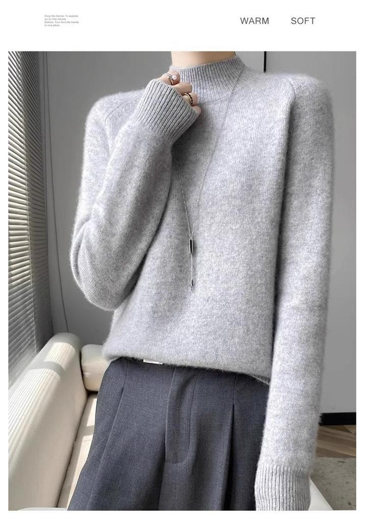 Women's Round Neck Double-Ply Pure Wool Sweater - Thickened Plus Size Solid Color Cashmere Knit Pullover