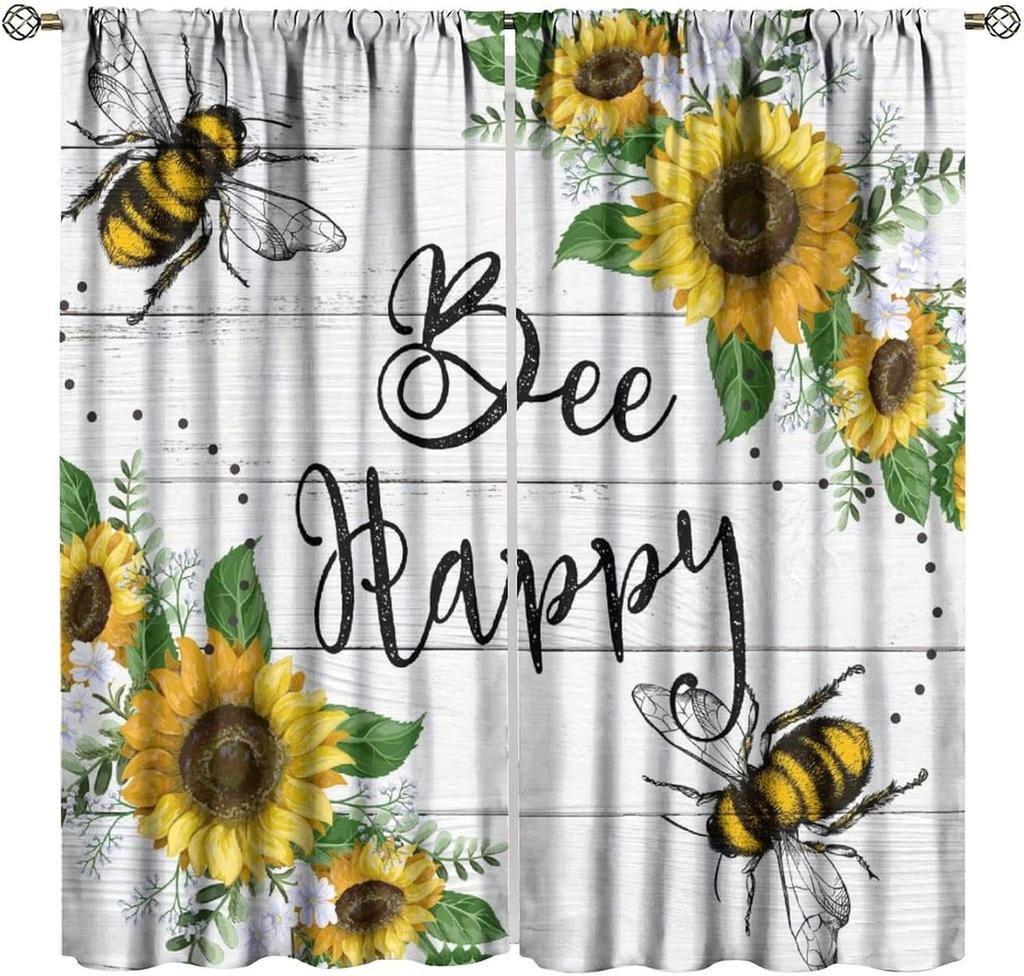 Verdunkelnde Sonnenblumen-Vorhänge Lustiger Gelber Ton Geometrie Wabenmuster Floral Nahtloses Muster Fensterdekorationen Vorhang Modern Polyester Mit Stange