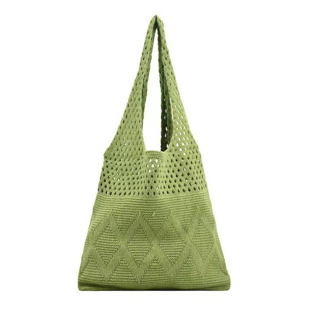 

Solid Color Knitted Bag Hollow Woven Embroidered Shoulder Bag Crochet Design Soft Handbags Armpit Bag Summer Shoulder Bag
