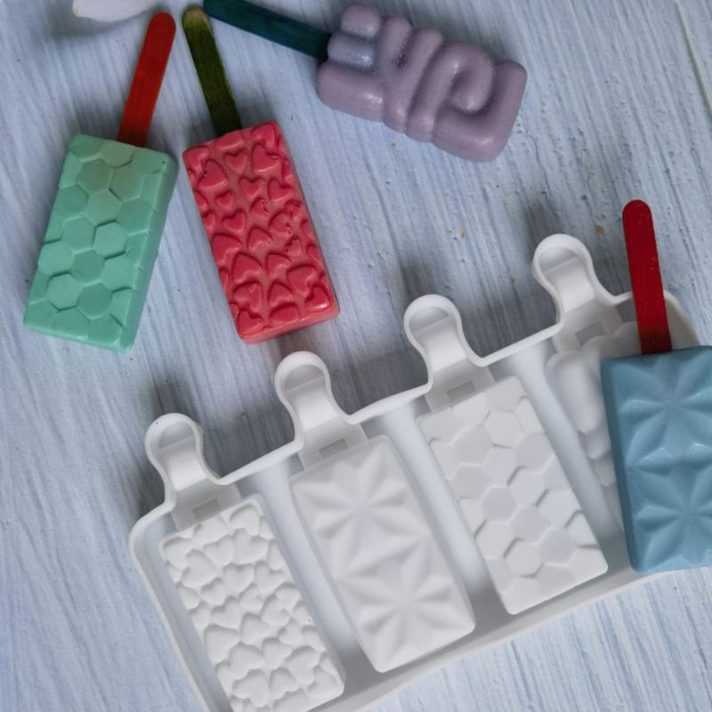 4 Heart Cavities Ice Cream Silicone Mold DIY Love Popsicle Chocolate Candy Jelly Mould Crystal Cake Decor Making Tool Gifts