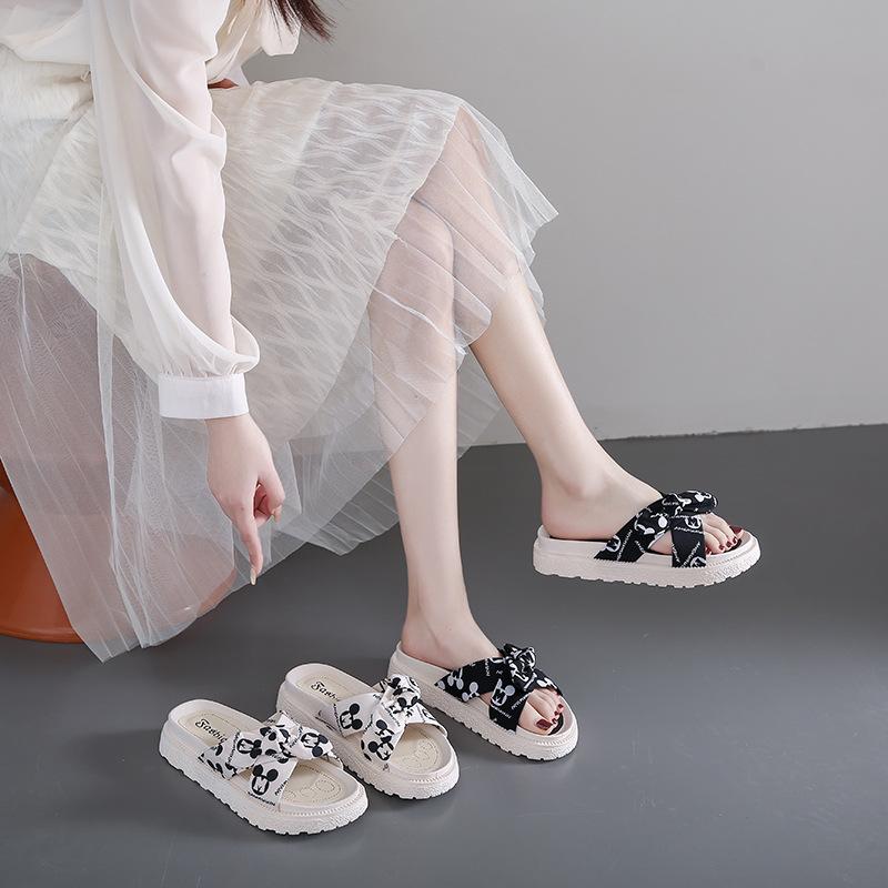 thick-soled bow-tie cool slippers female summer new fairy wind wear versatile soft-soled cross beach sandals