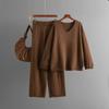 Solid color collar fashion set, new autumn and winter loose high-waisted casual sweater two-piece set