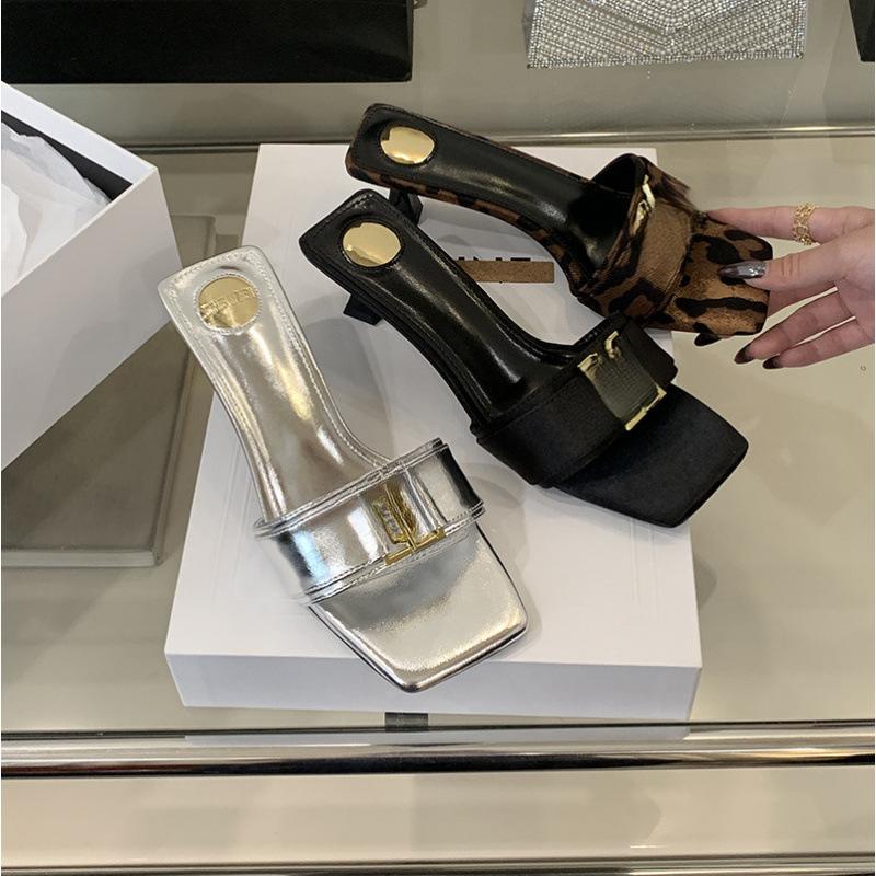 Temperament outer wear thin heel toe cool slippers women's black 2025 new summer fashion sexy high heels