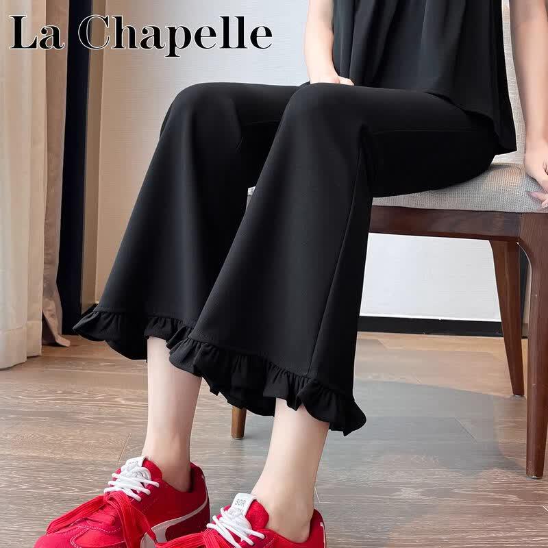 La Chapelle Women s Petite High-Waist Ice Silk Cropped Flare Pants 2XL