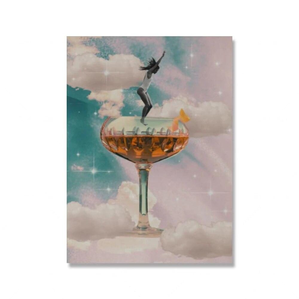 Retro Trendy Bar Disco Tequila Espresso Martini Poster Pink Wall Art Keep 'Em Coming Print Abstract Canvas Painting Home Decor No Frame