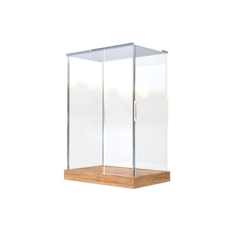 Clear Dustproof Plush Toy Organizers With Bamboos Base Acrylic Display Case For Bedroom And Study Room Storage