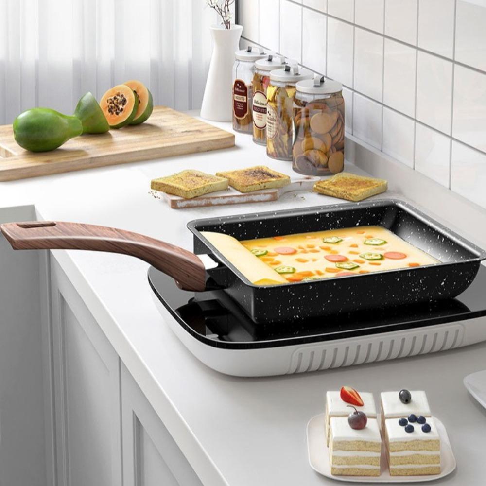 Mini Japanese Tamagoyaki Frying Pan Rectangle Wooden Handle Omelet Pan NonStick Kitchen Gadgets Breakfast Maker Cooking Tools