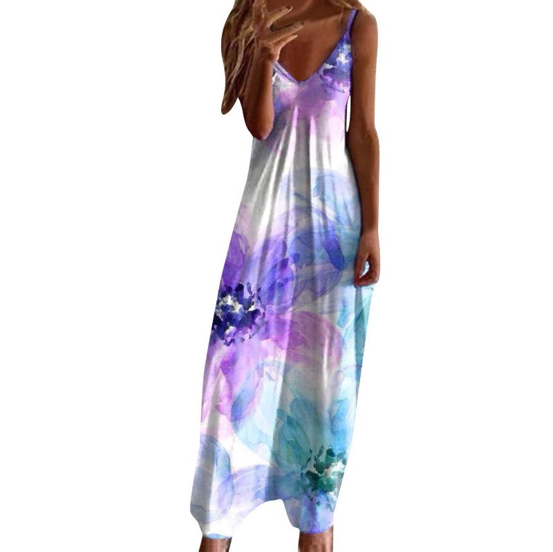 Women's Plus Size V-Neck Spaghetti Strap Long Dress - European & American Style