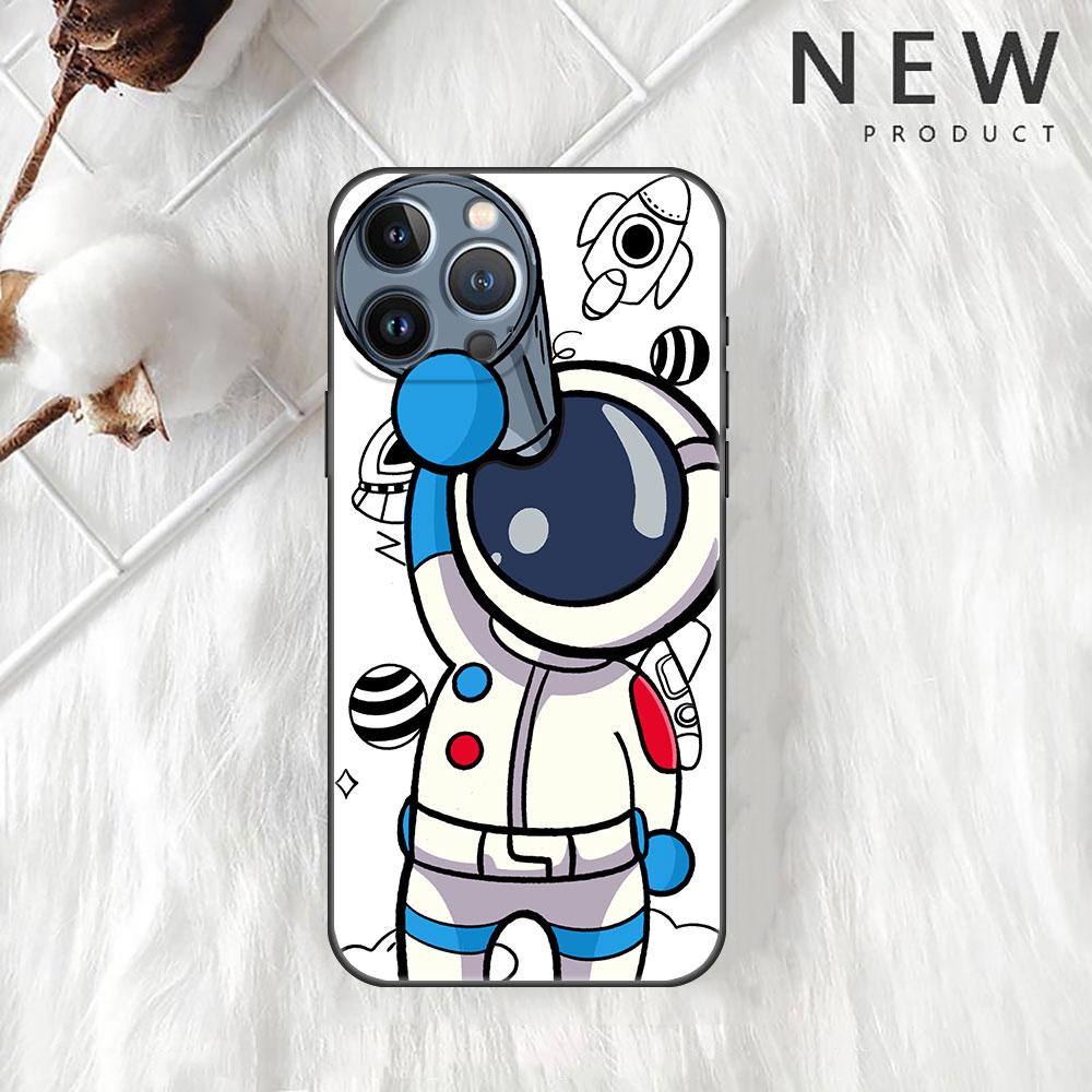 Urocze etui z astronautą dla Apple iPhone 14 11 13 12 Pro 7 XR X XS Max 8 Plus 6 6S 14Pro Czarne Miękkie Etui na Telefon