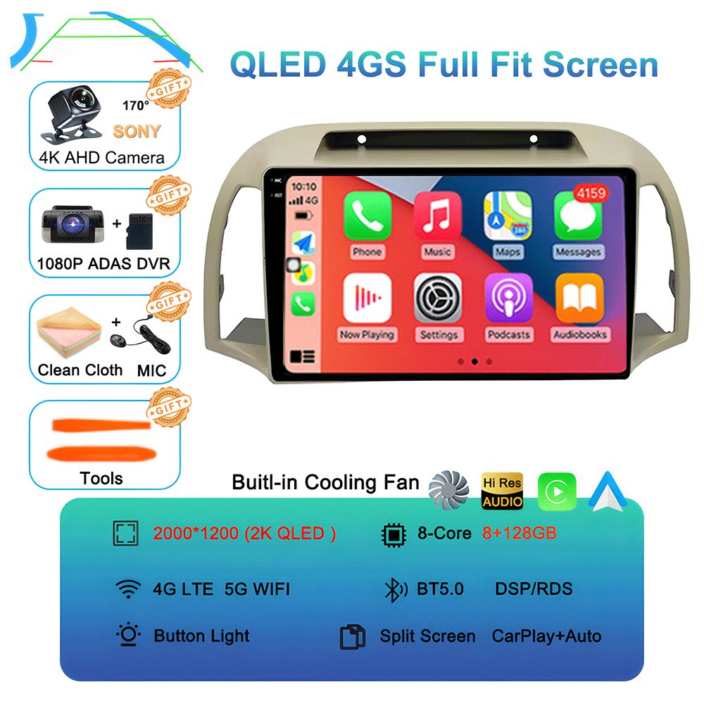 Android 14 Carplay WIFI+4G For Nissan March Micra K12 2002 2003 2004-2010 Car Radio Multimedia Player GPS Stereo 2din Head Unit