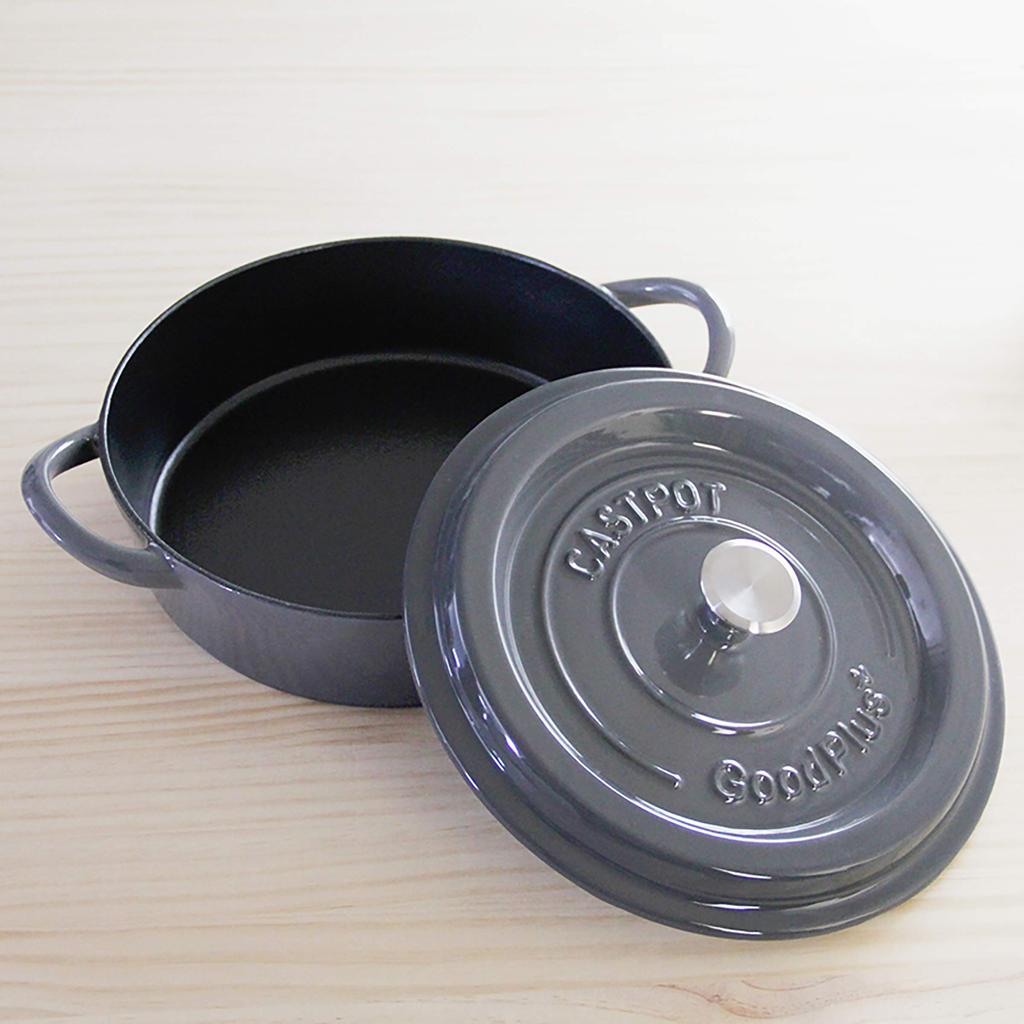 Cast 24cm Gray Cast Enamel Waterless Steam Enameled Special Matte Enameled Stainless Steel Recipe Book Compatible with All IH Heat Sources GoodPlus+